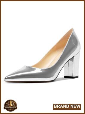 Women Pointed Toe Slip On Mid Heel Chunky Block Dress Pumps 3 Inches